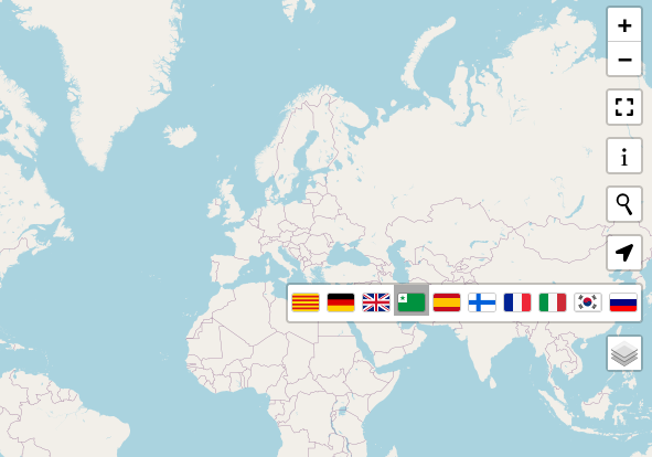 Leaflet.LanguageSelector demo screenshot showing multiple language selector variations
